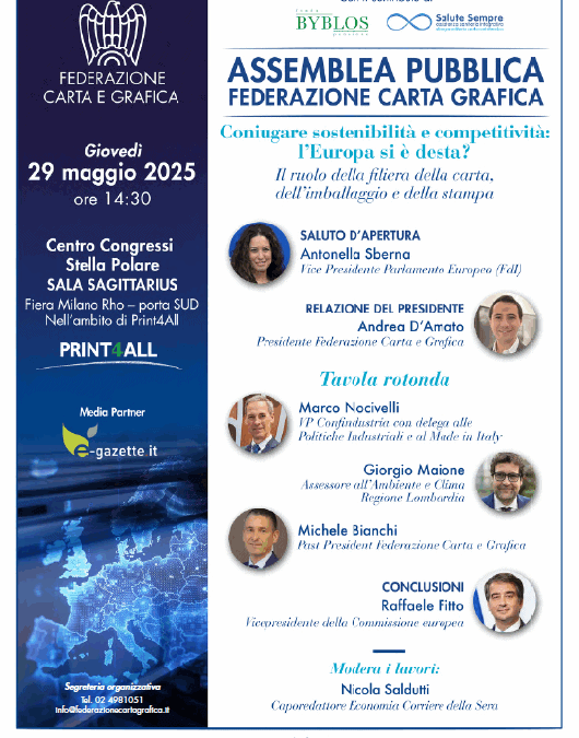 Sostenibilità e competitività nella filiera cartaria. L’Assemblea annuale della Federazione Carta e Grafica