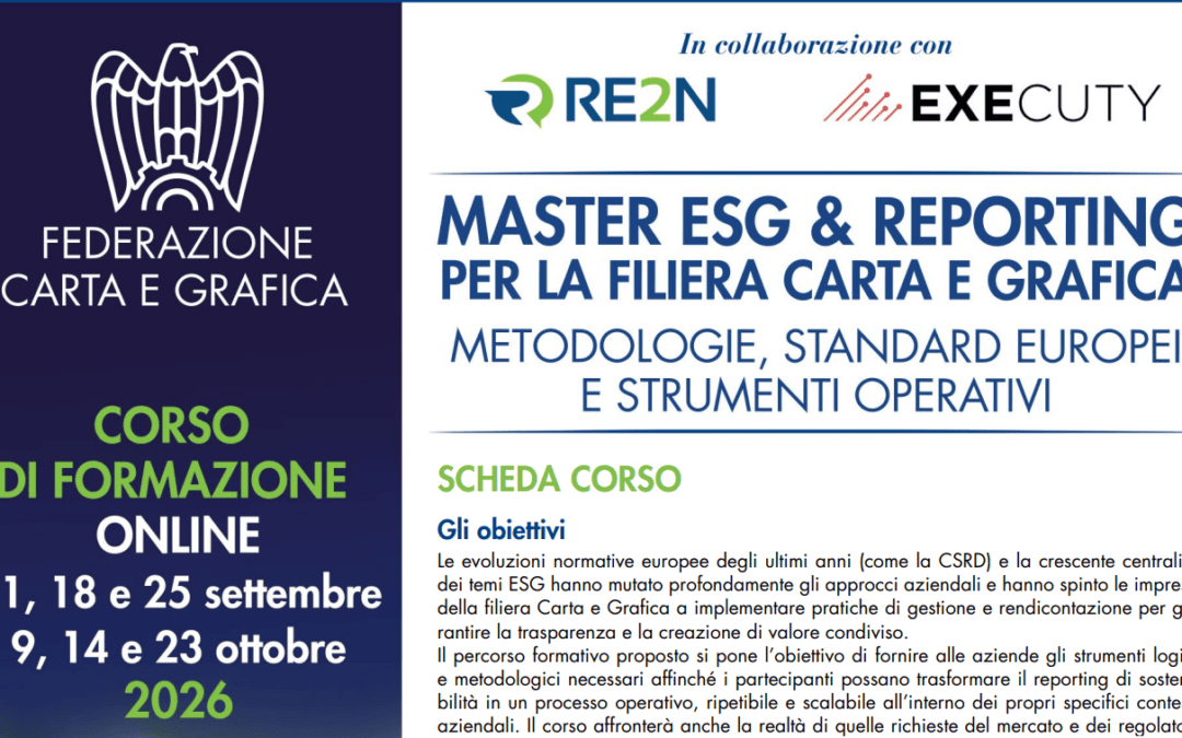 Dall’11 settembre nuovo Master su sostenibilità e rendicontazione